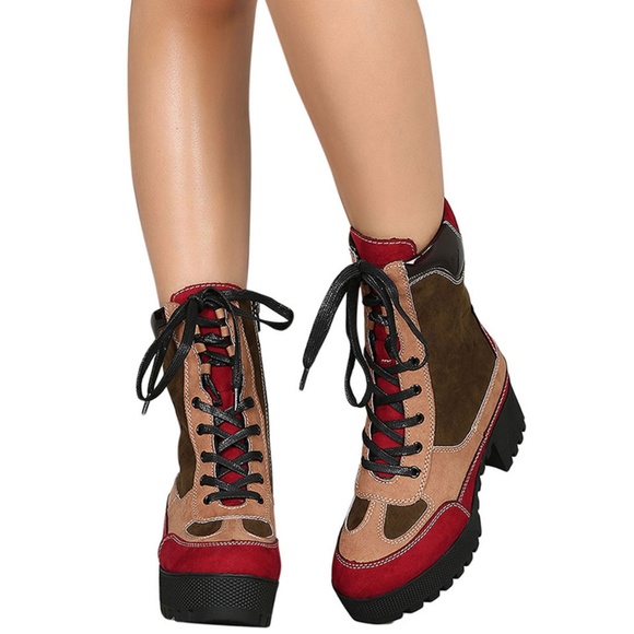 New Multi-Color Combat Ankle Booties Lug Sole Boot - Picture 5 of 5